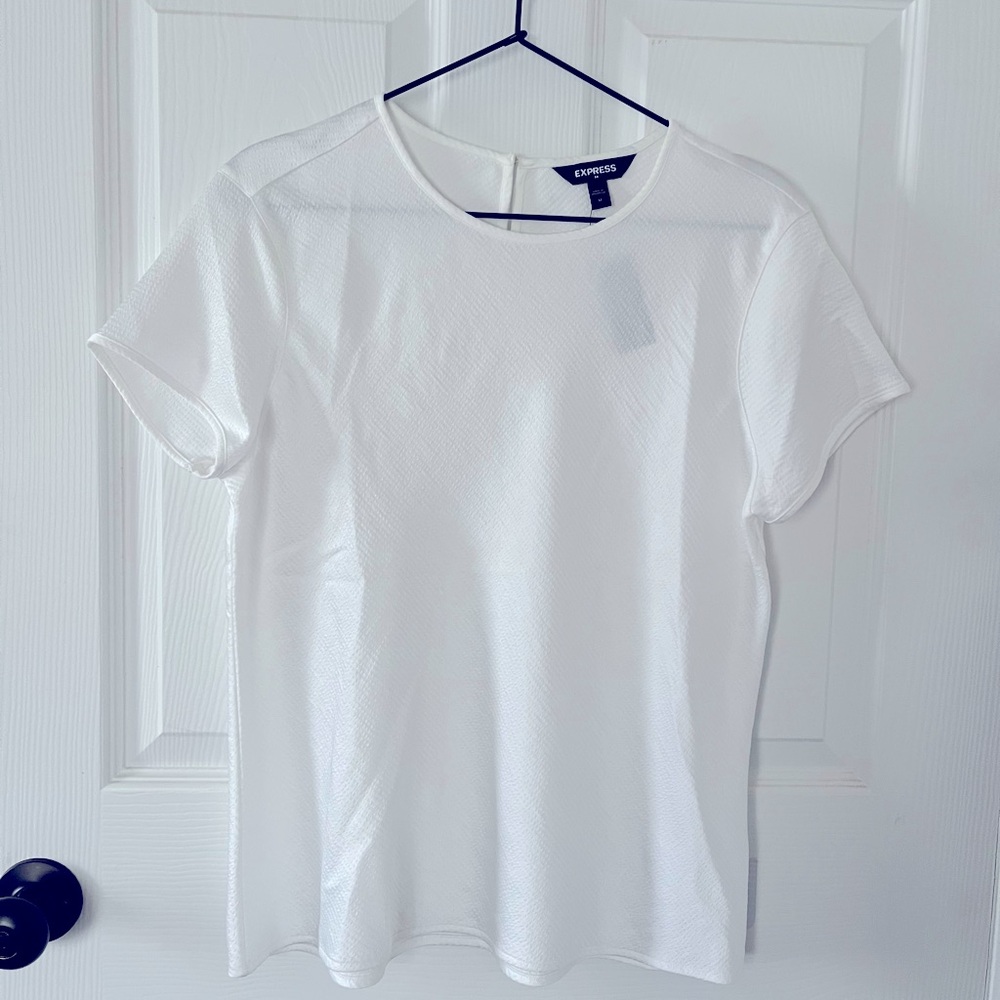 Express White Silky Textured Crew Tee